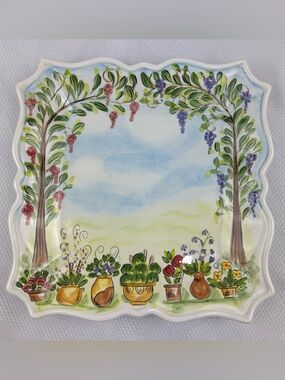 Tabletops Unlimited Ma Maison Dario Farrucci 11” Square Dinner Plate Hand Paint